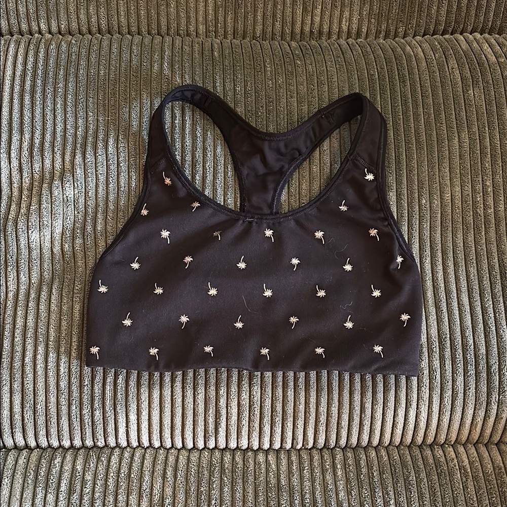 Old Navy Black Sports Bra with Palm Tree Embroidery